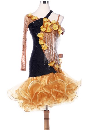 Classy Pearl Petals Beaded Fringe Latin Competition Dress L5227