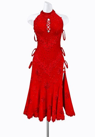 Crimson Applique Latin Dress AML3610