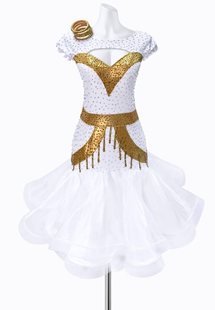 Golden Frill Latin Dress AML3227