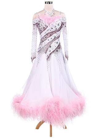Superb Diagonal Sparkle Feather Ballroom Competition Dance Dress A5232