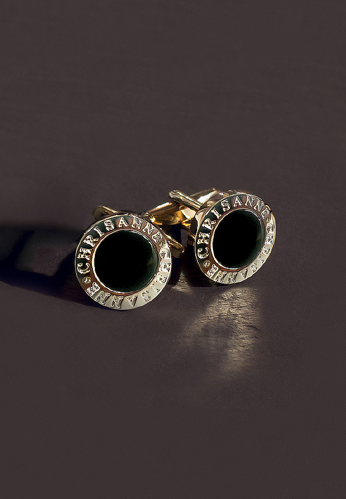 black cufflinks and studs