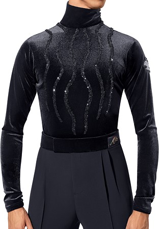 Alfa Mens Latin Velvet Sequin Shirt 231114-Black