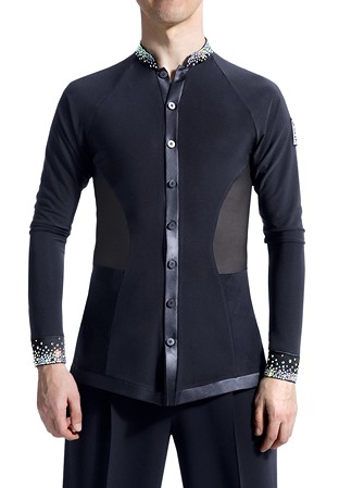 PopconAtelier Bejeweled Mandarin Collar Shirt MTC-102-Black