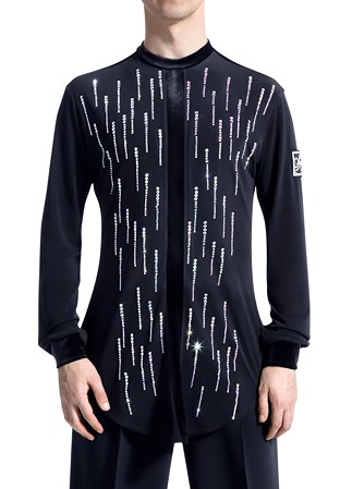 PopconAtelier Velvet Trim Crystallized Shirt MTC-106-Black