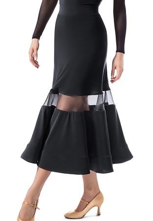 Sasuel Sheer Insertion Ballroom Skirt Bianca-Black Crepe