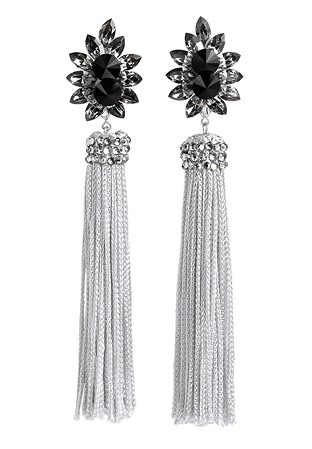 Zerlina Crystallized Grey Fringe Earrings Black Diamond/Jet FC305-Black Diamond & Jet