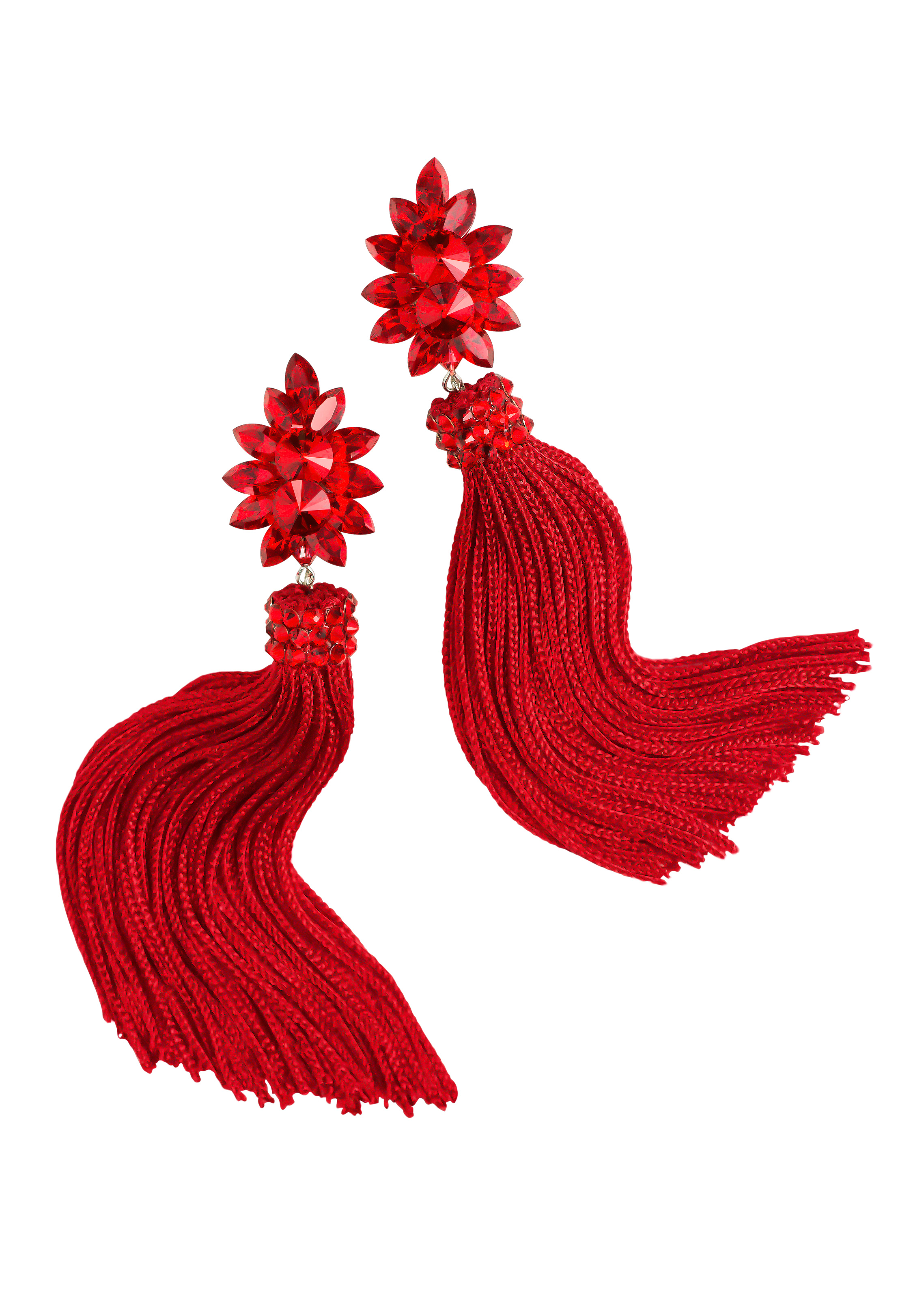 Zerlina Crystallized Red Fringe Earrings Light Siam FC309 Rhinestone