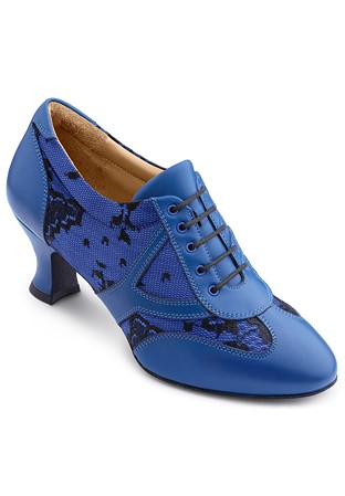 2HB Women Practice Dance Shoes Aurelia-Blue Calf / Blue Satin / Black Lace