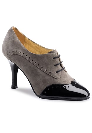 Nueva Epoca Noelia Practice Dance Shoes-Grey Suede / Black Patent