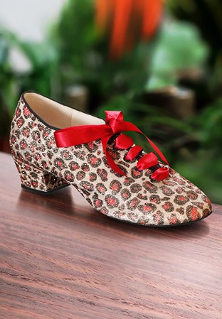 Paoul 808 Ladies Split Sole Practice Shoes-Red Leopard Glitter