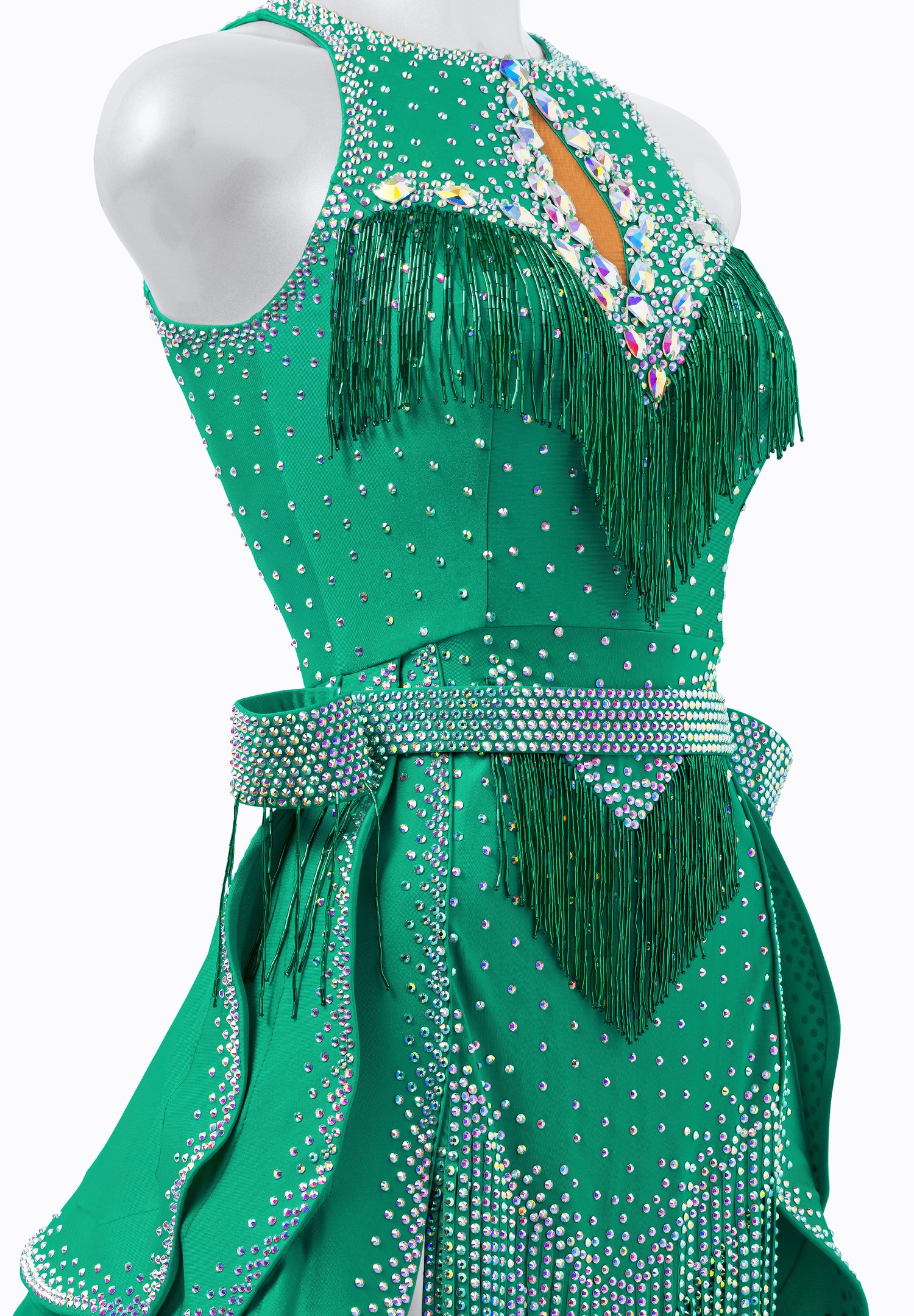 Emerald Fringe Latin Dress JT-L2202A | International Latin