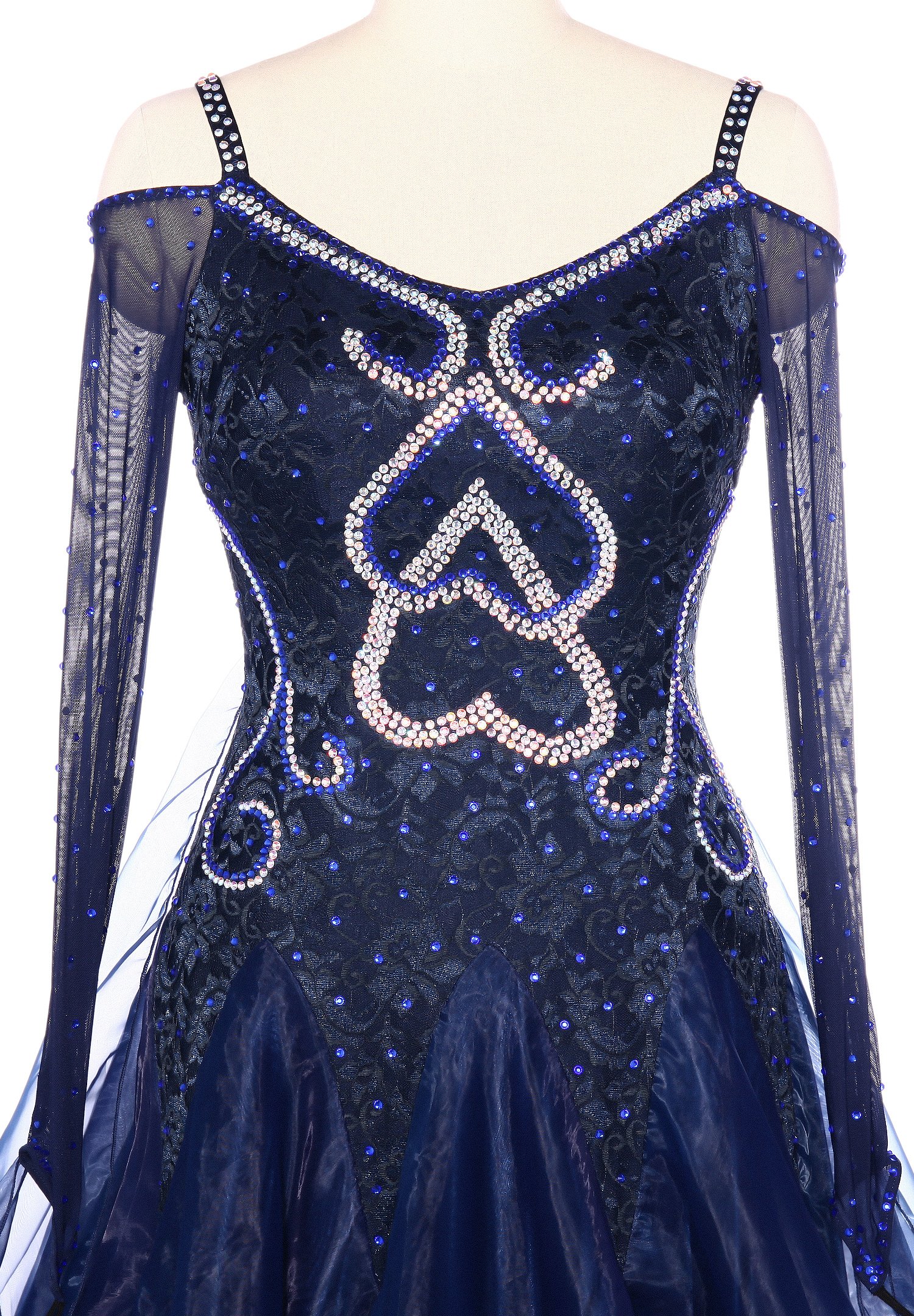 chinese dress ladies Blue Lace Panel Maxi Dress