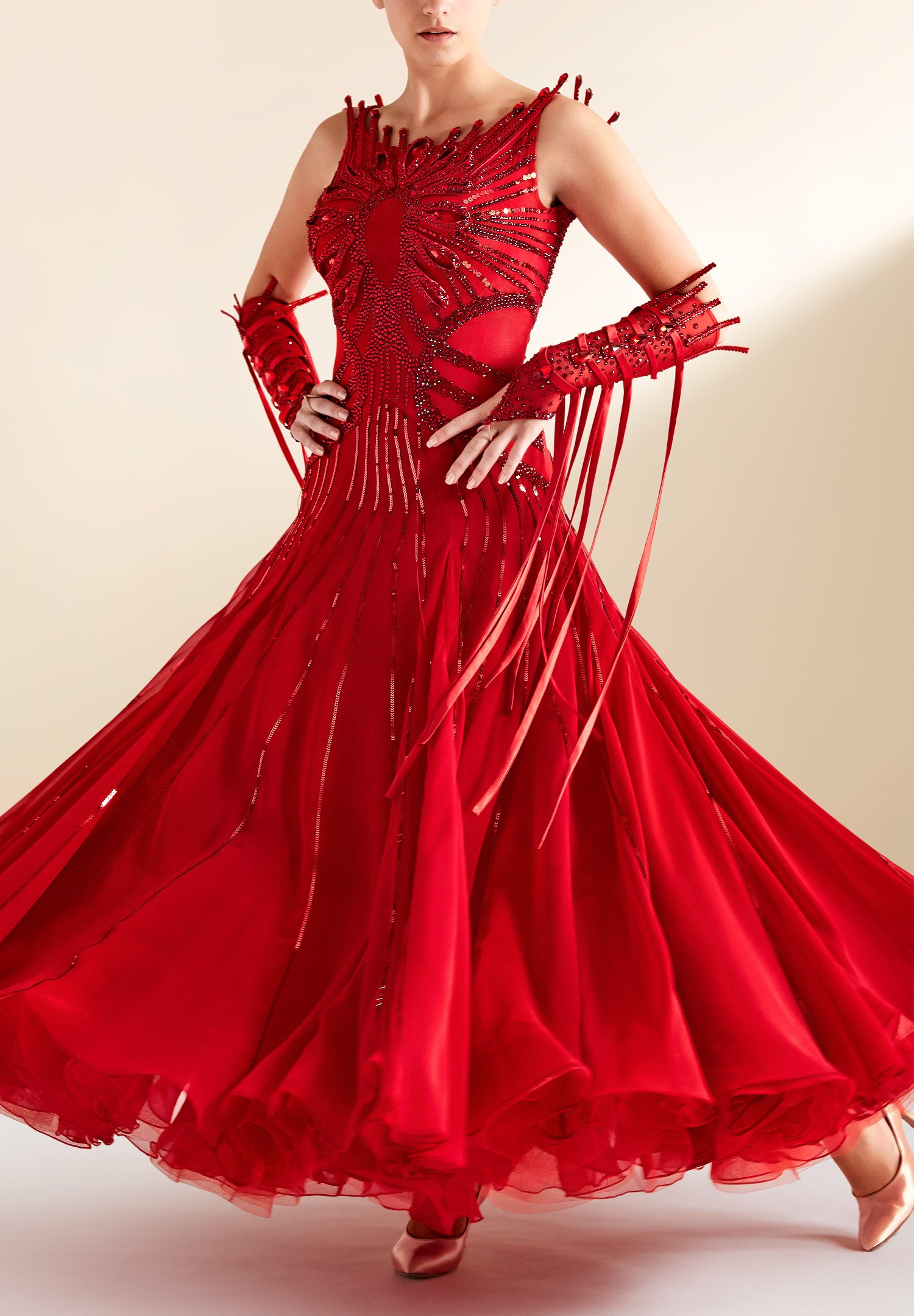 Fire Sequin Ballroom Dress PC-BWMD-80113RD | International Ballroom