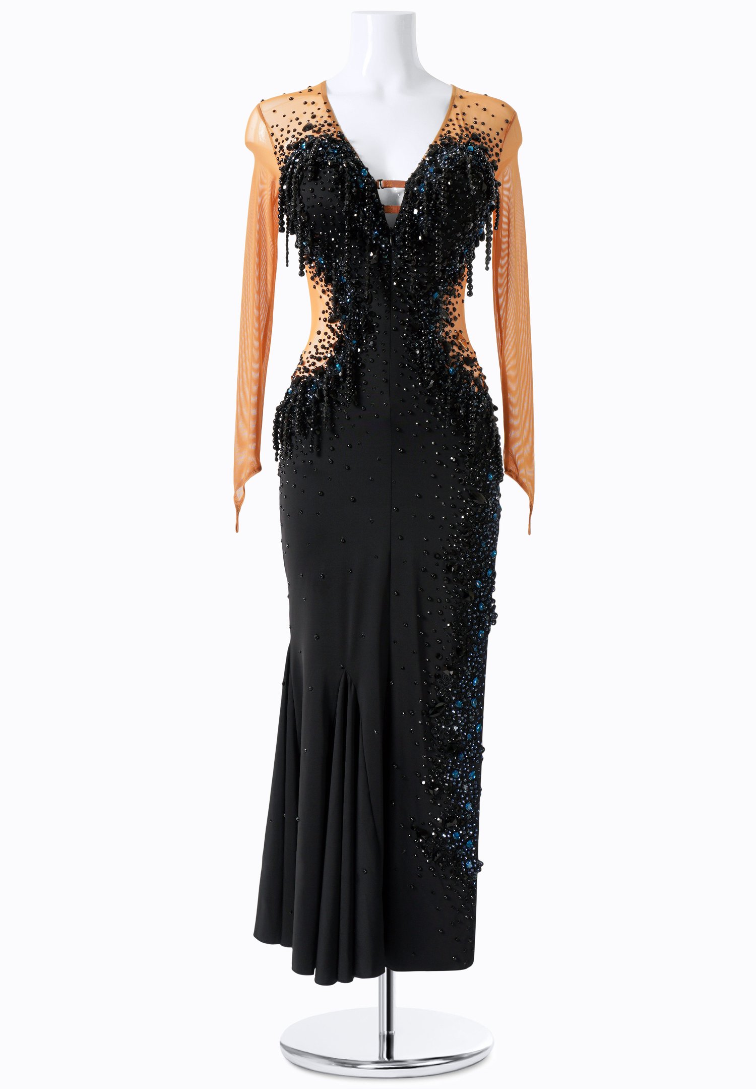 slim fit dress slacks Black Lace Applique High Slit Criss Cross Back Mermaid Prom Dress Black / 00 main image 0