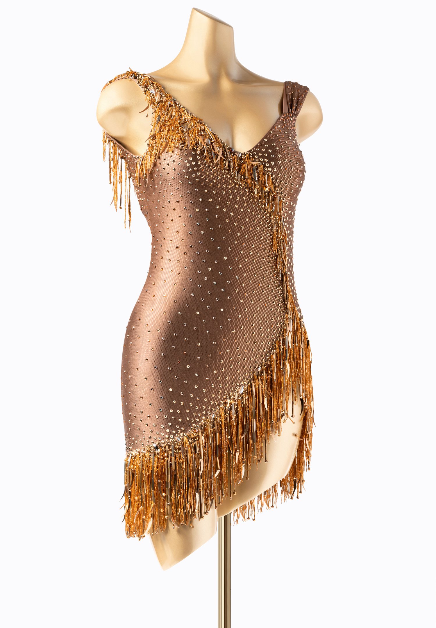 gold latin dress Champagne Gold Fringe Latin dress Rhythm Dress L0073