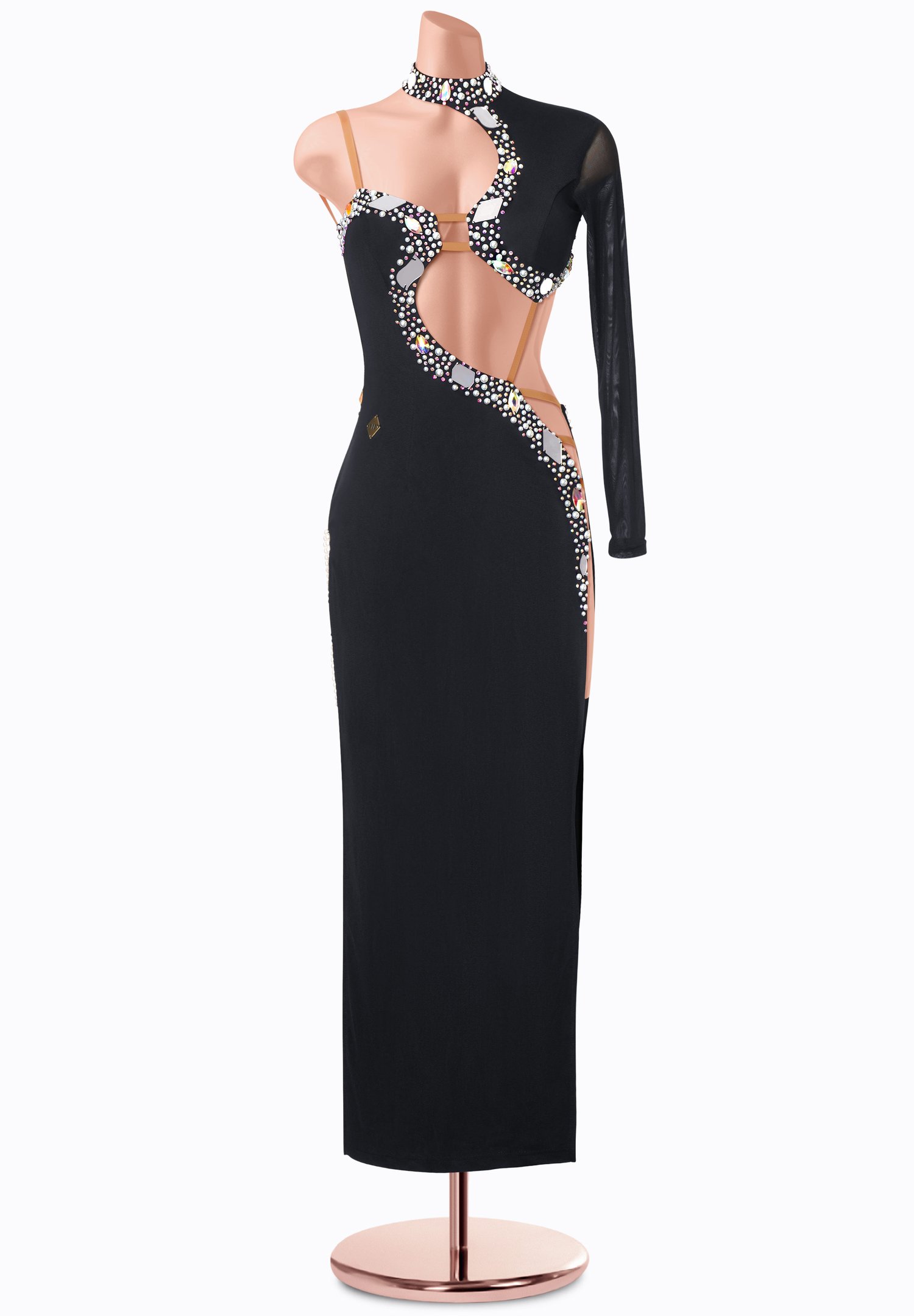 latin dress designers Crystal Serpent MF-L0479 Ballroomdress Size:7 5/8 organic dyes Navy Sequin Dress - Hypnotic elegance meets fierce