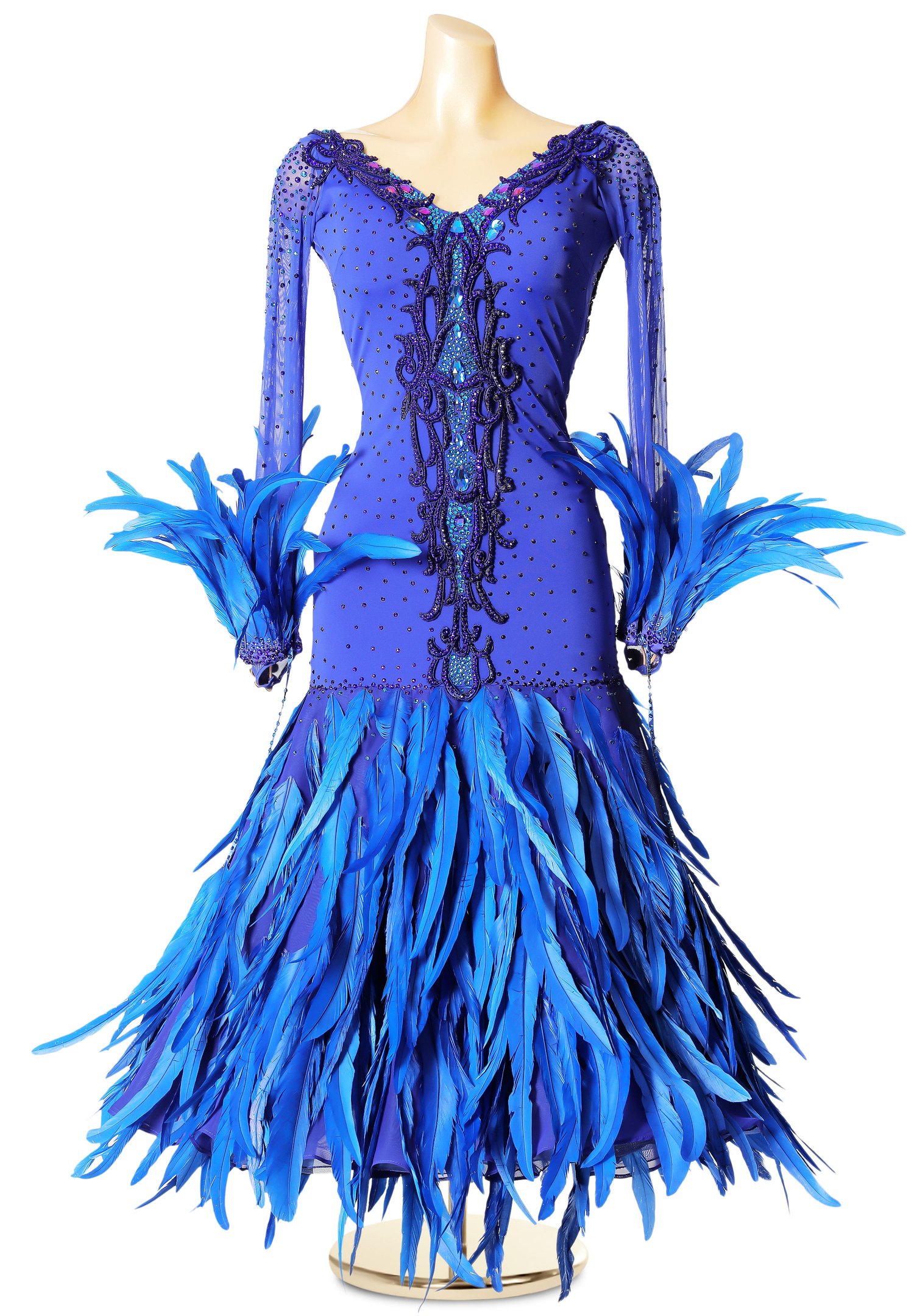 blue ballroom dance dress Blue Ballroom Dress | Blue Embroidered Crepe Insets
