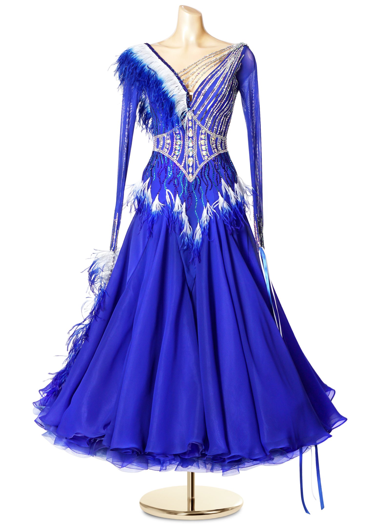 cocktail dress for ballroom Royal Feather Crystal Line PC-WB19047 party night no-image Color::#59-Ivory ballroom outfit Elegant Blue Lace Fitted