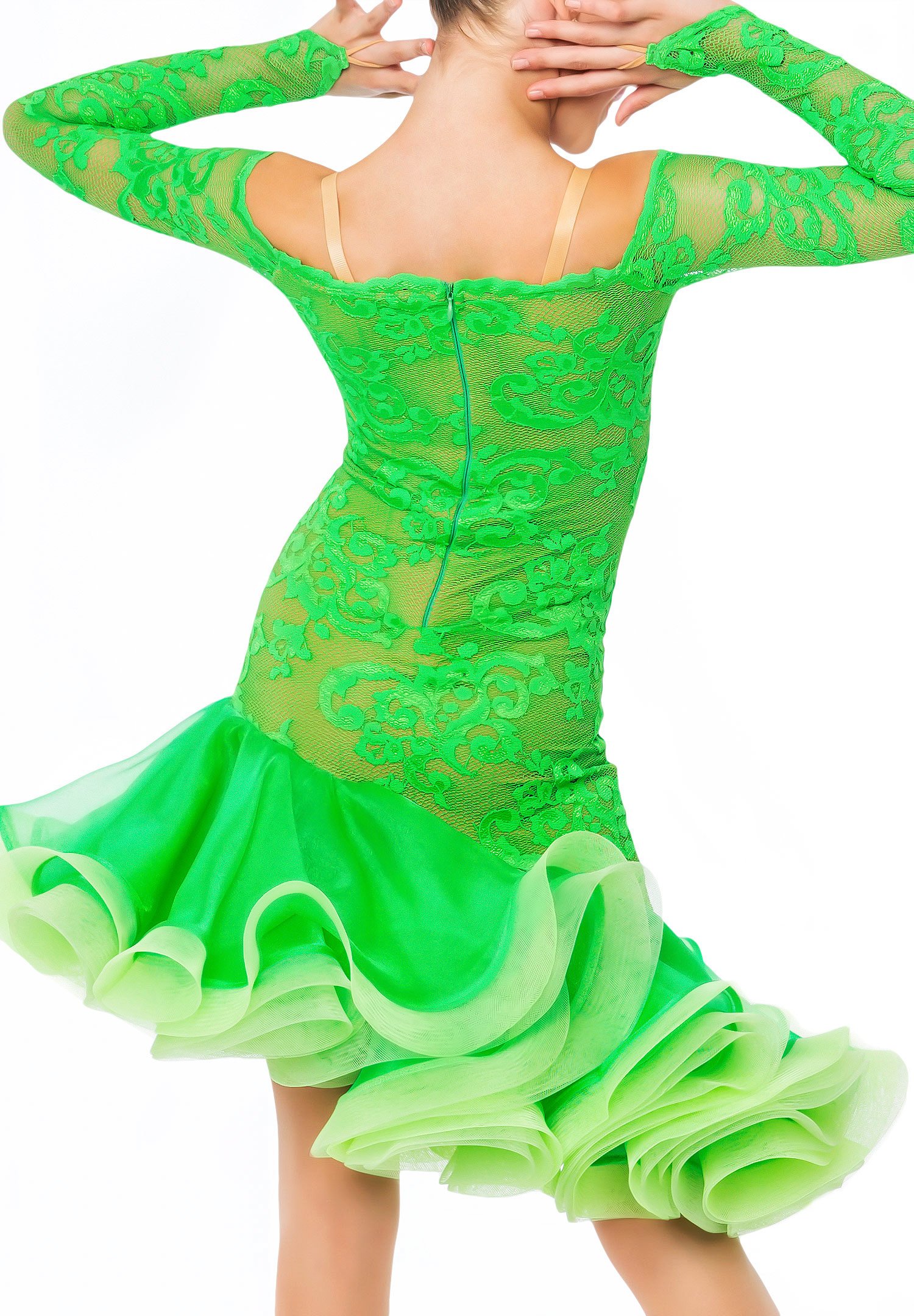 green latin dress Latin Costume Lat036