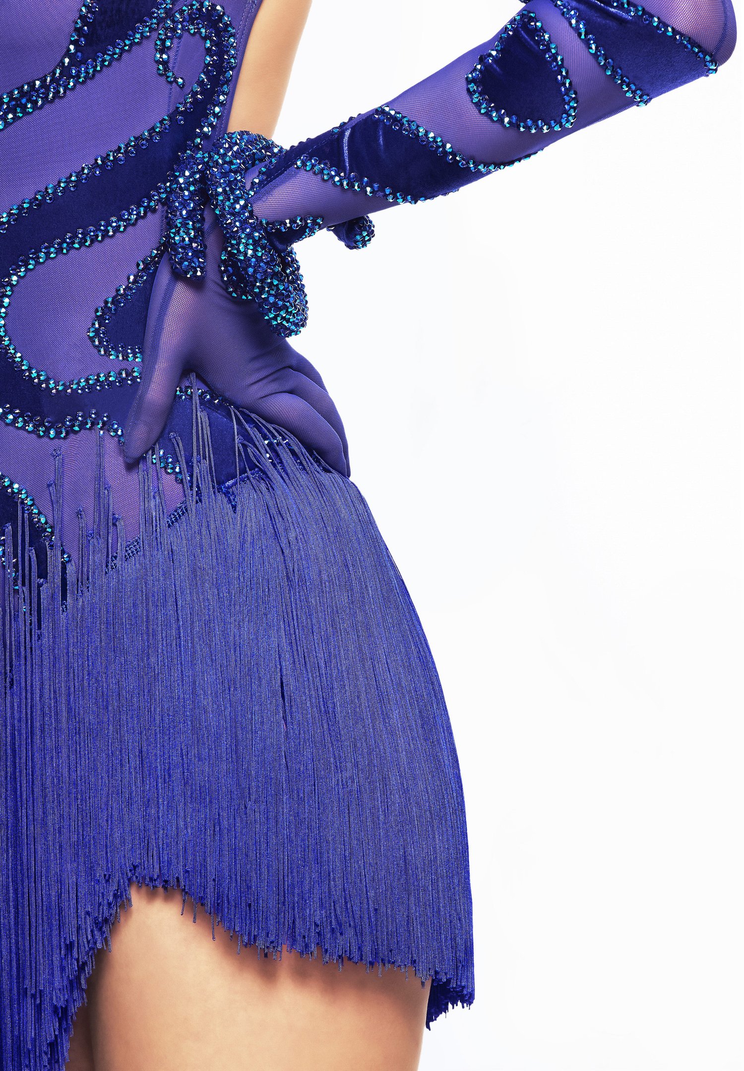 blue latin dance dress Blue Cha-Cha Latin Rhythm Fringe Dance Dress