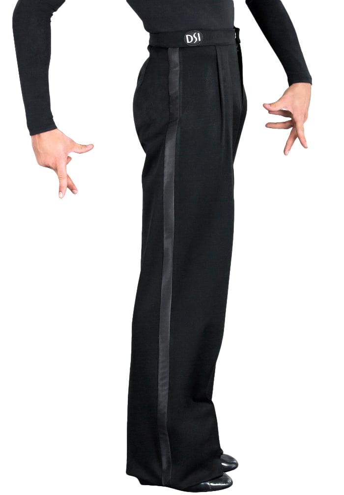 DSI Mens Box Pleat Gabardine Latin Trousers with Wide Satin Stripe