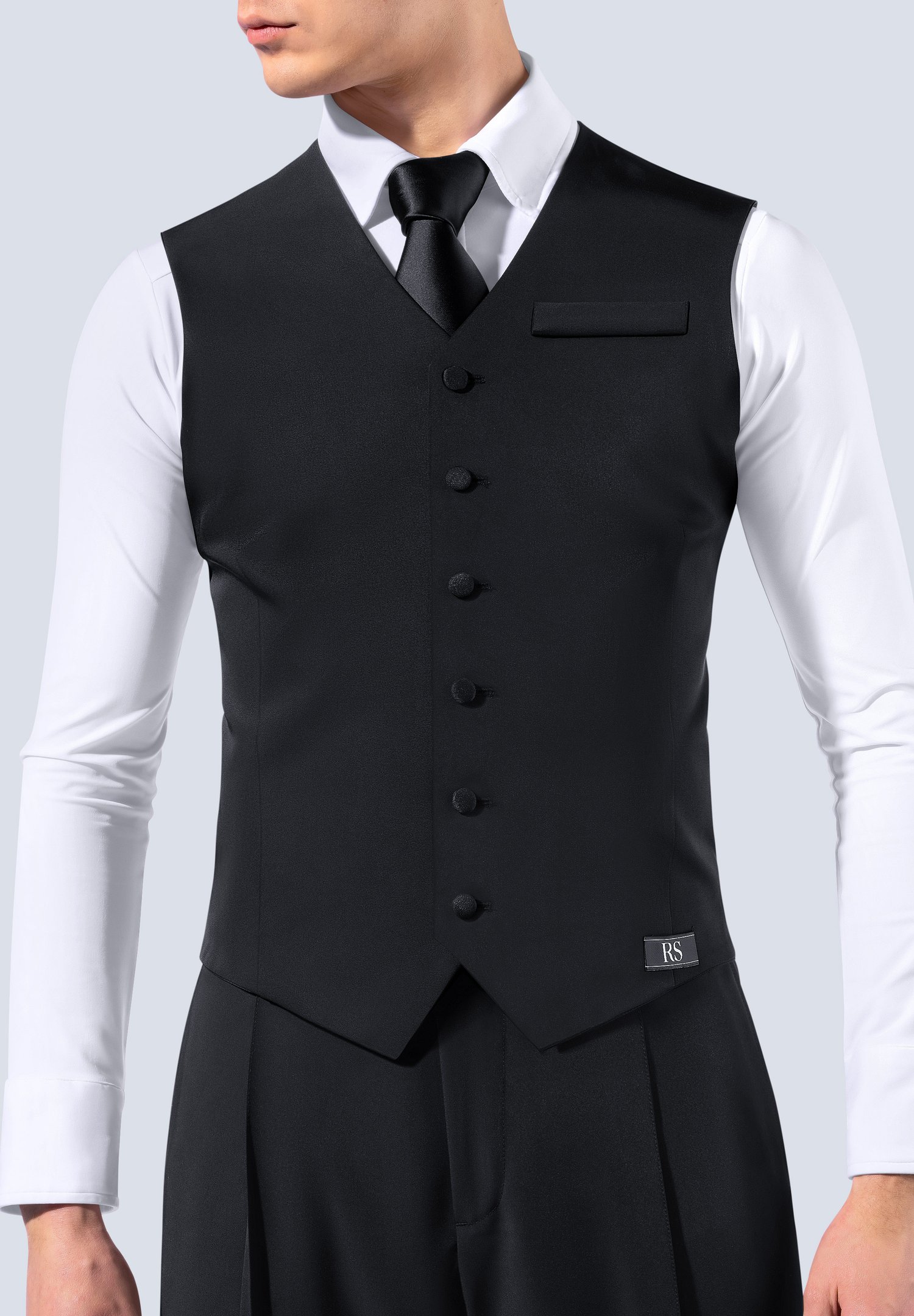 black silk shirt dress Black Solid Shiny U-Shape Vest Mens-suit Black / 42L/36W / M390SK-06