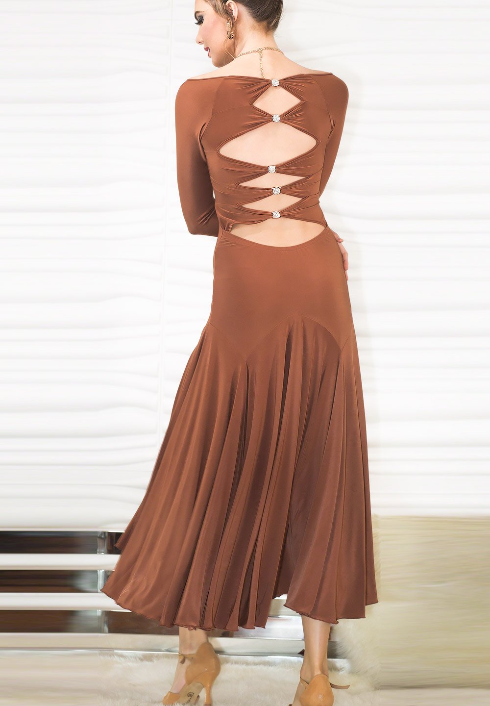 fitted brown dress for dance competitions under $45 Chocolate Indulgence Brown Lace Latin Dress main image 1