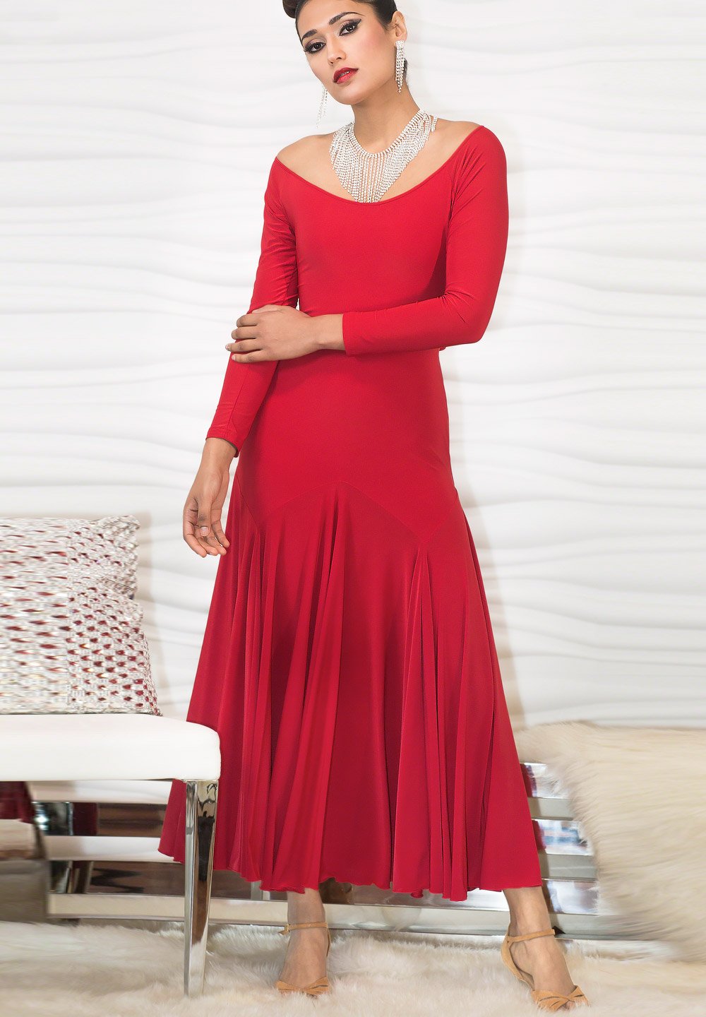 Dance America D703 - Long Simple Dress w/ Back Stone Accent | Dresses Dance America D703 - Long Simple Dress w/ Back Stone Accent | Dresses