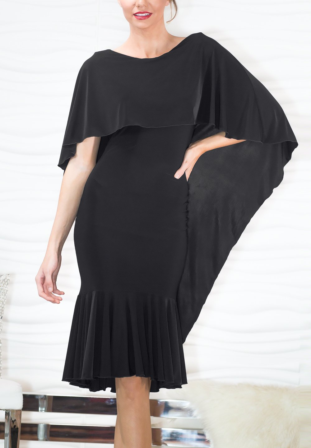 black cape dress short PrettyLittleThing Women's Cape Detail Mini Dress in Black