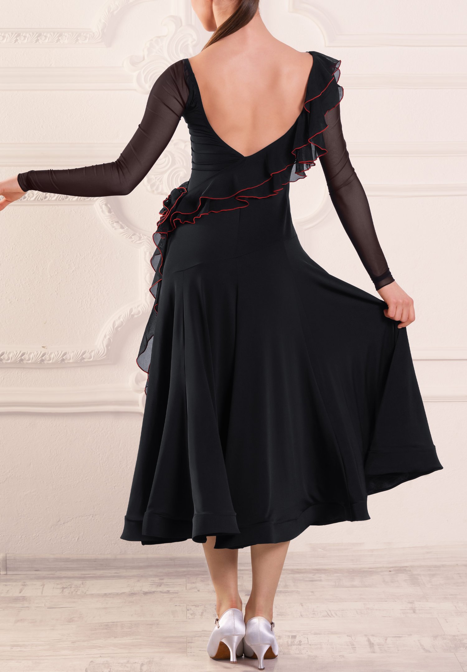 green emerald velvet dress Burgundy Modern Flowy Ruffles Sleeves Ballroom Dance Dress for Women Girls  National Foxtrot Smooth Tango Waltz Dance Long Gown – Moderndancedress.com