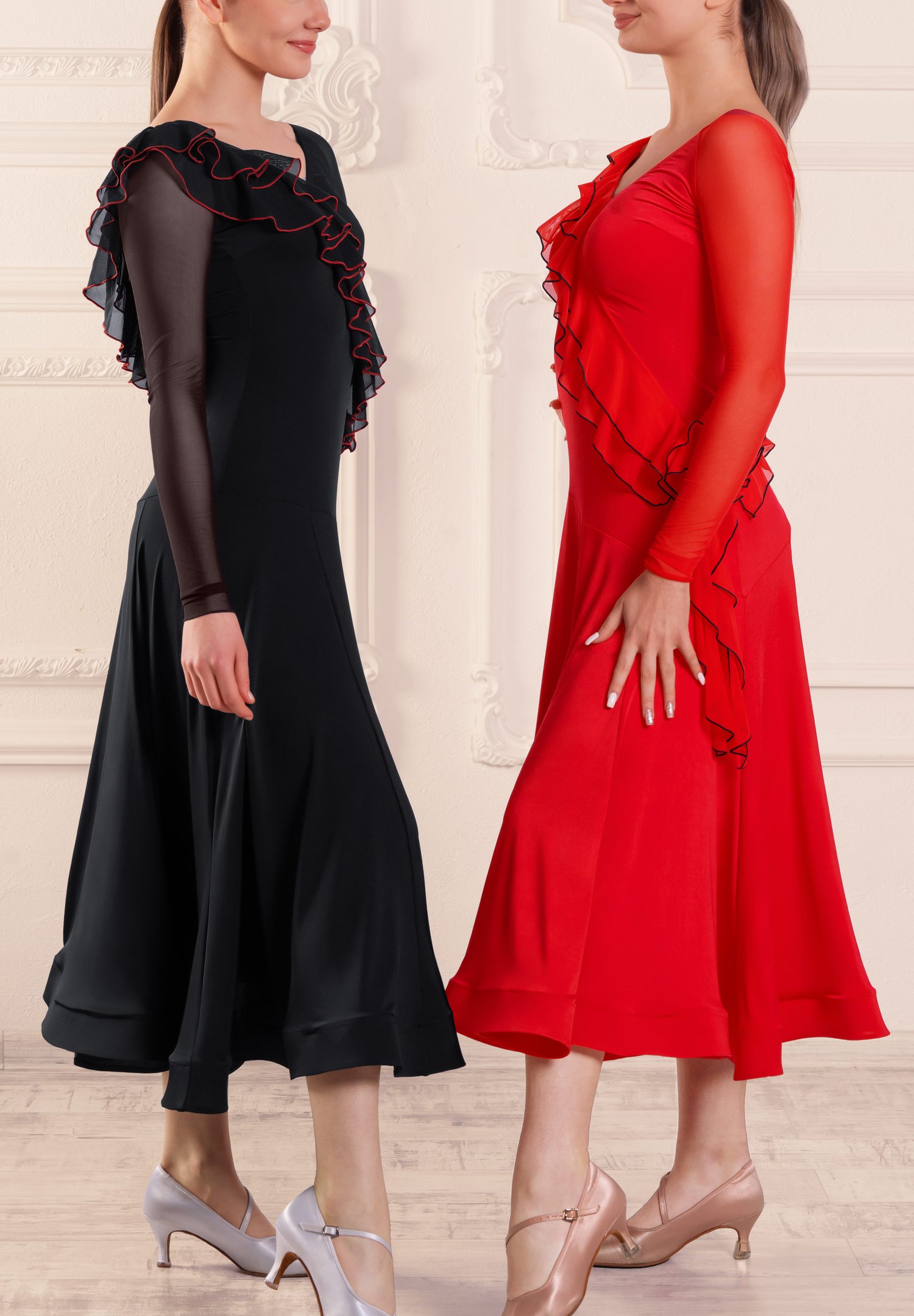 open lace back dress Empire Maxi Round Neck Long Sleeve Ballroom Dress – DANCEYM main image 1