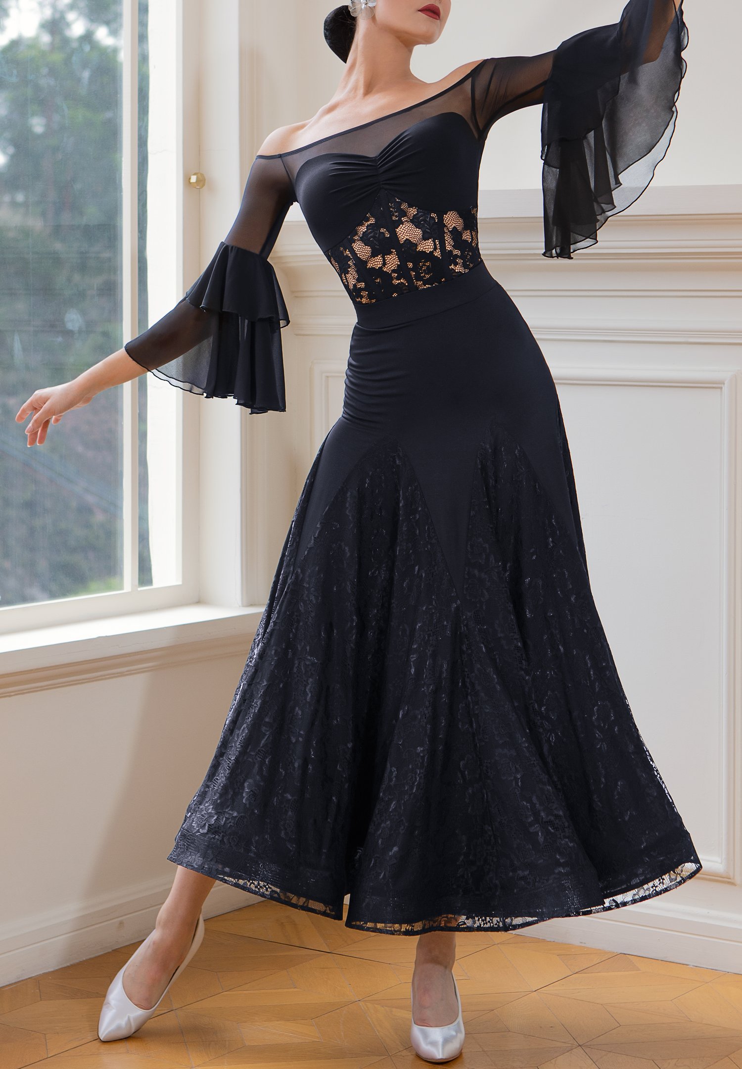 sheer dress dance TID Ballroom Practice Dance Smooth Dress Black M357H