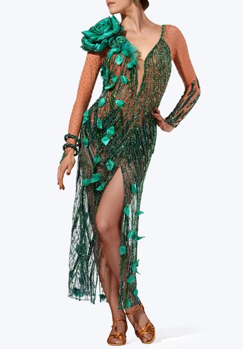 green emerald velvet dress Tinta Latina Lua Blouse in Green Print