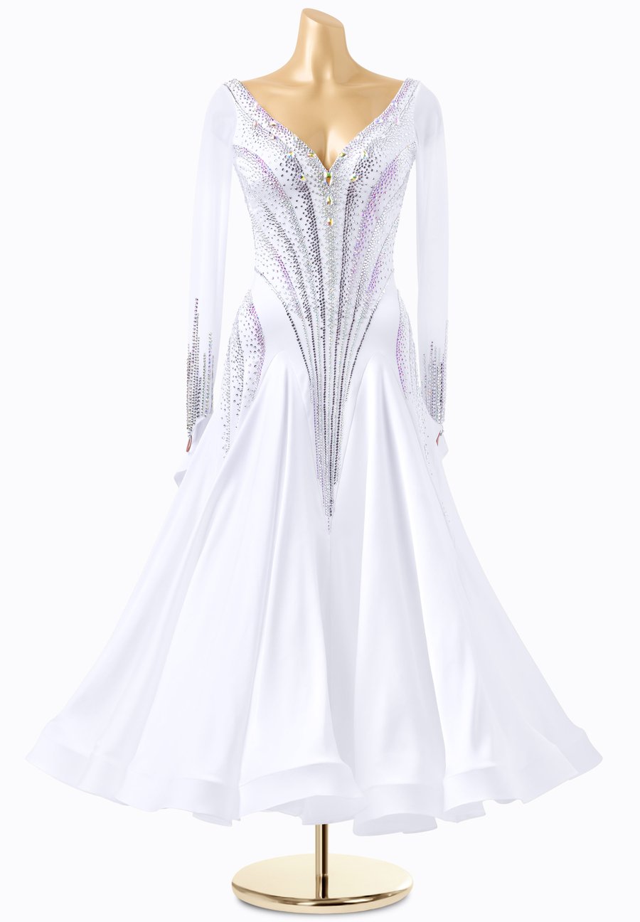 knee length dresses for ladies Latin Dance Dress Long Sleeve High Spandex Tassel Women's Performance Training, Xs / White