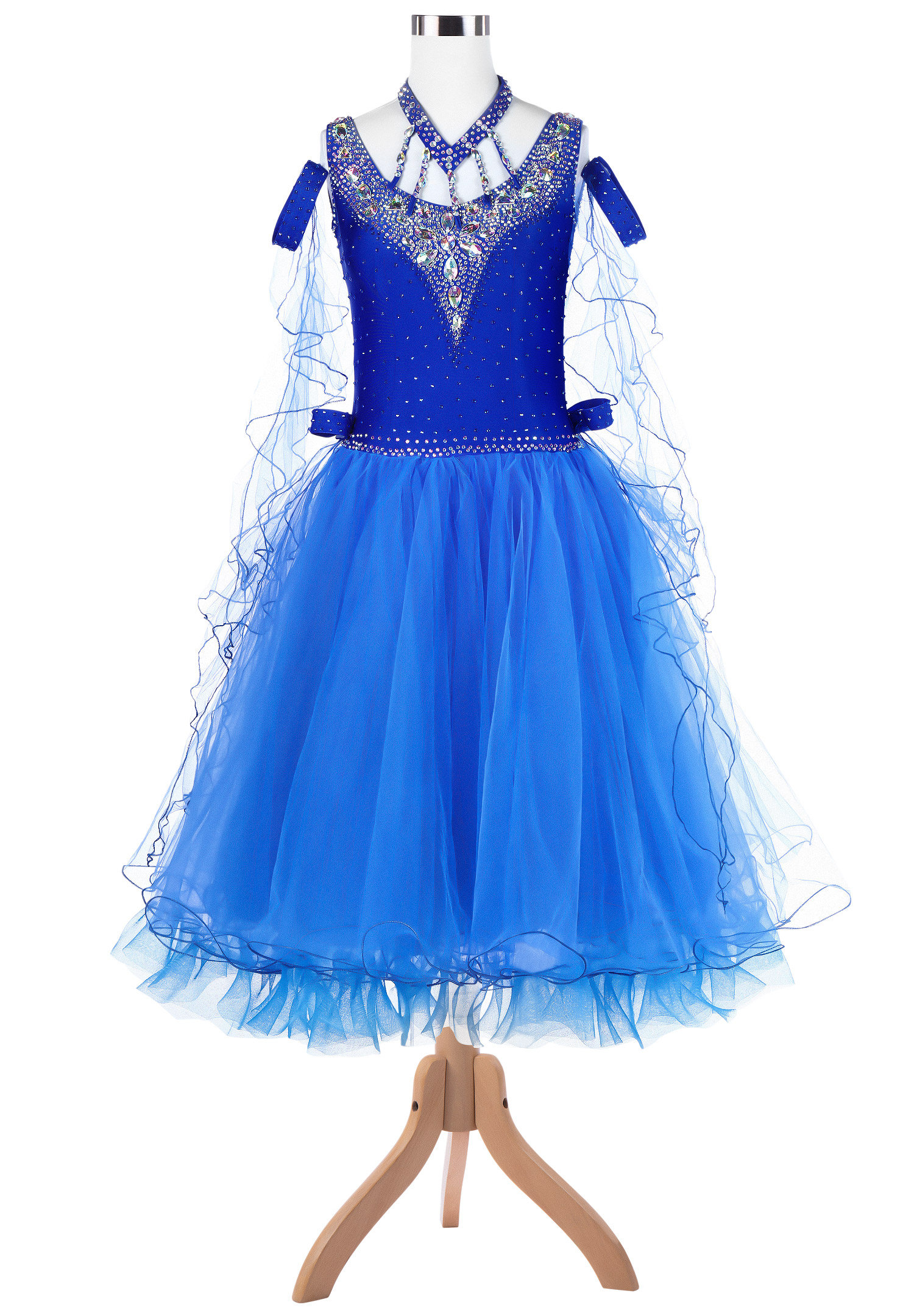 Alluring Sparkle Neckline Flutty Ballroom Dance Competition Dress VN-A5311
