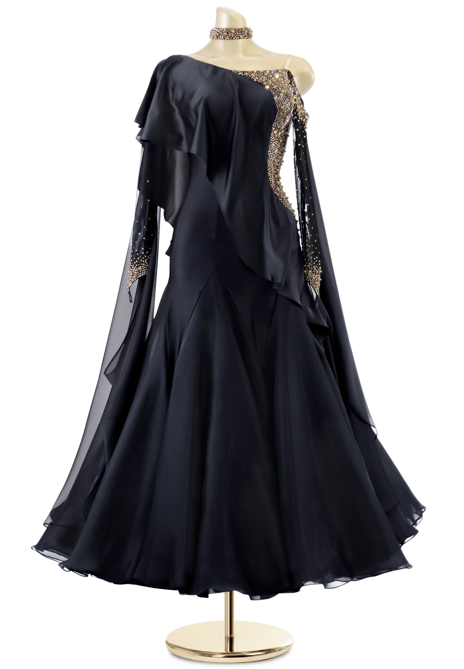 Asymmetric Pearled Smooth Performance Dress PC-WB18016