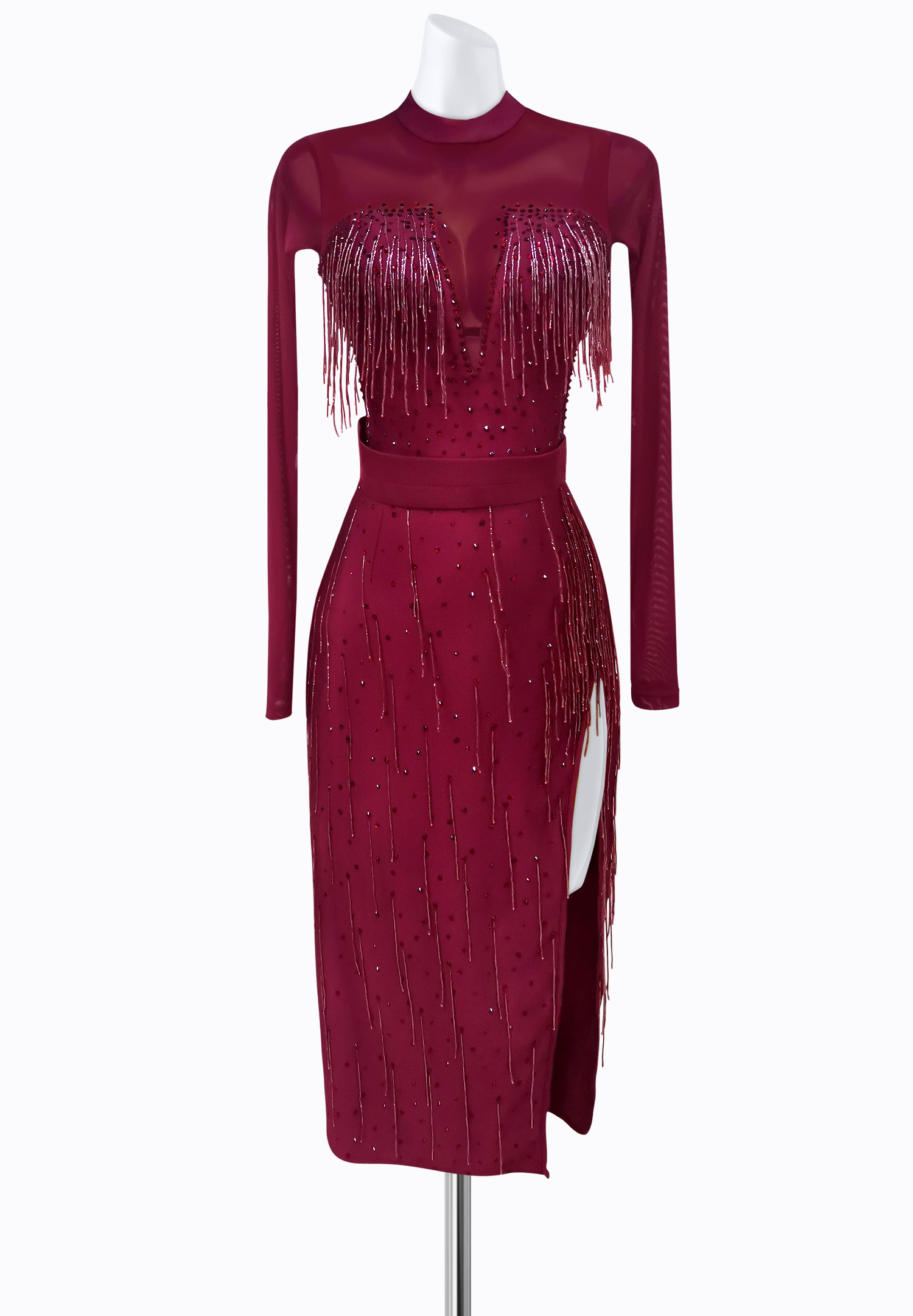 Bordeaux Fringe Latin Dress AM-L3551