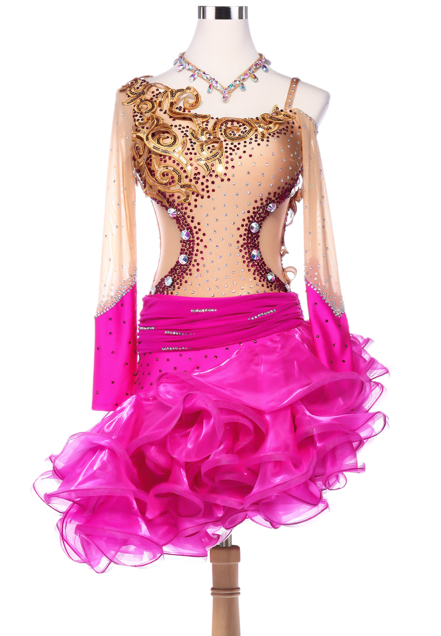 Color Block Sequin Applique Cutout Latin Competition Dress VN-L5225