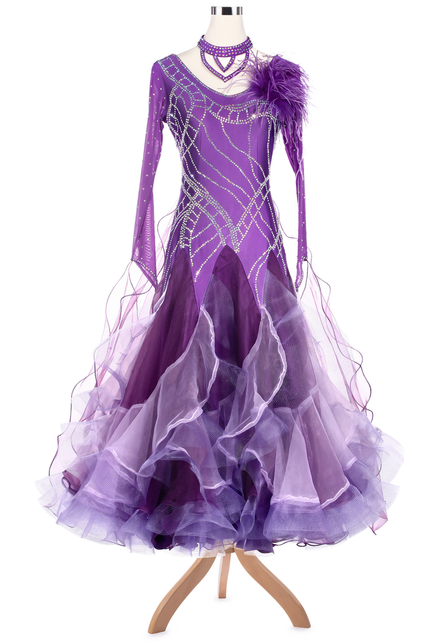 Dazzling Ladder-like Puffy Ballroom Dance Competition Dress VN-A5191