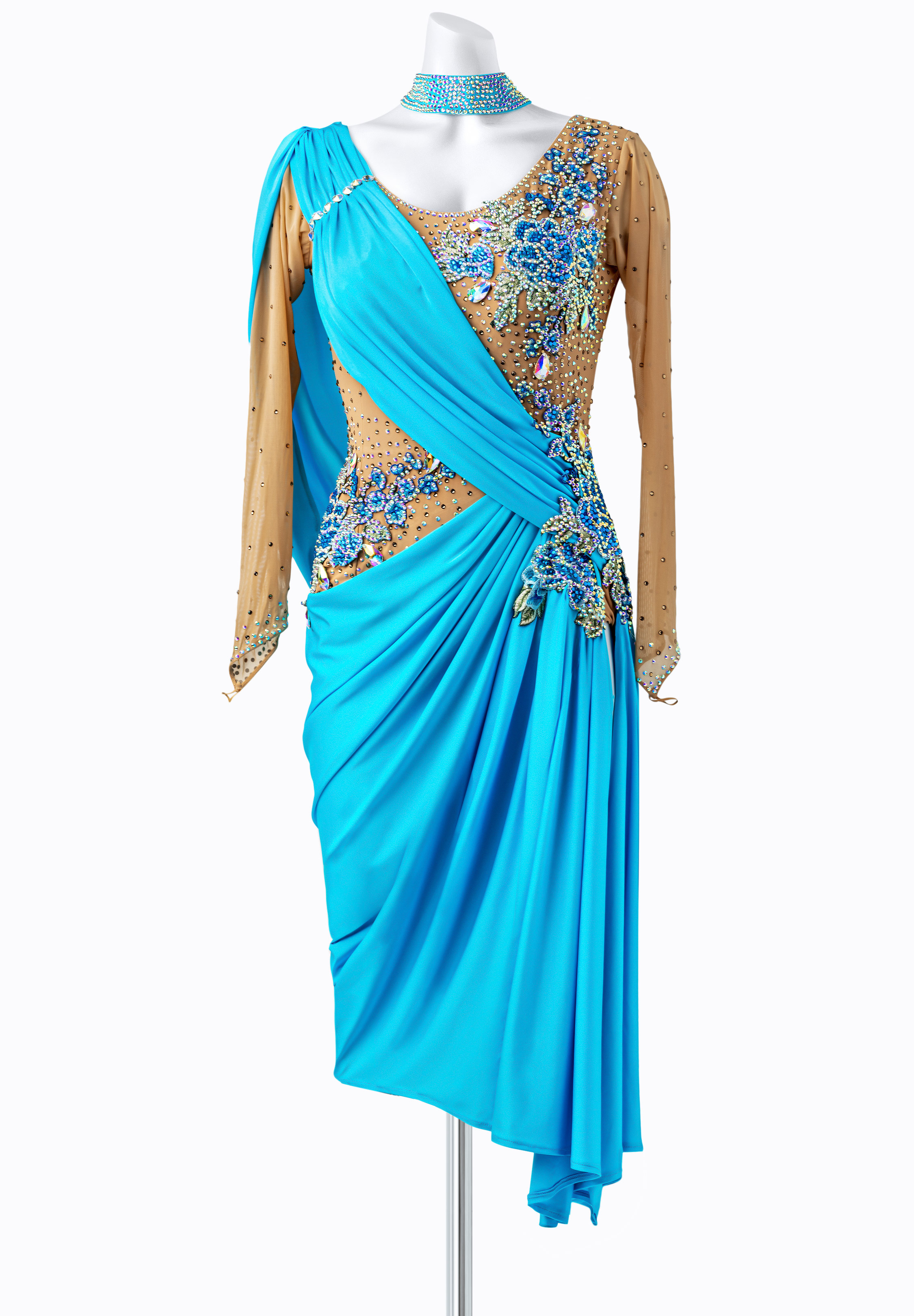 Embroidered Floral Patchwork Ruched Latin Rhythm Dress VN-L5232