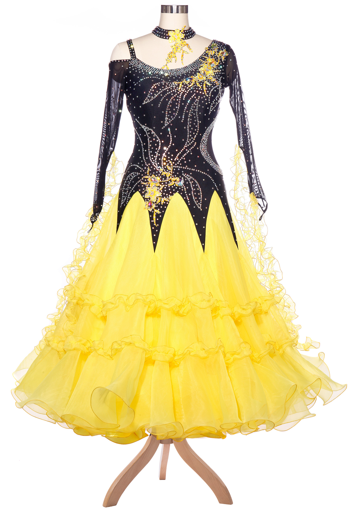 Floral Applique Edge Colorblock Ballroom Competition Dress VN-A5202