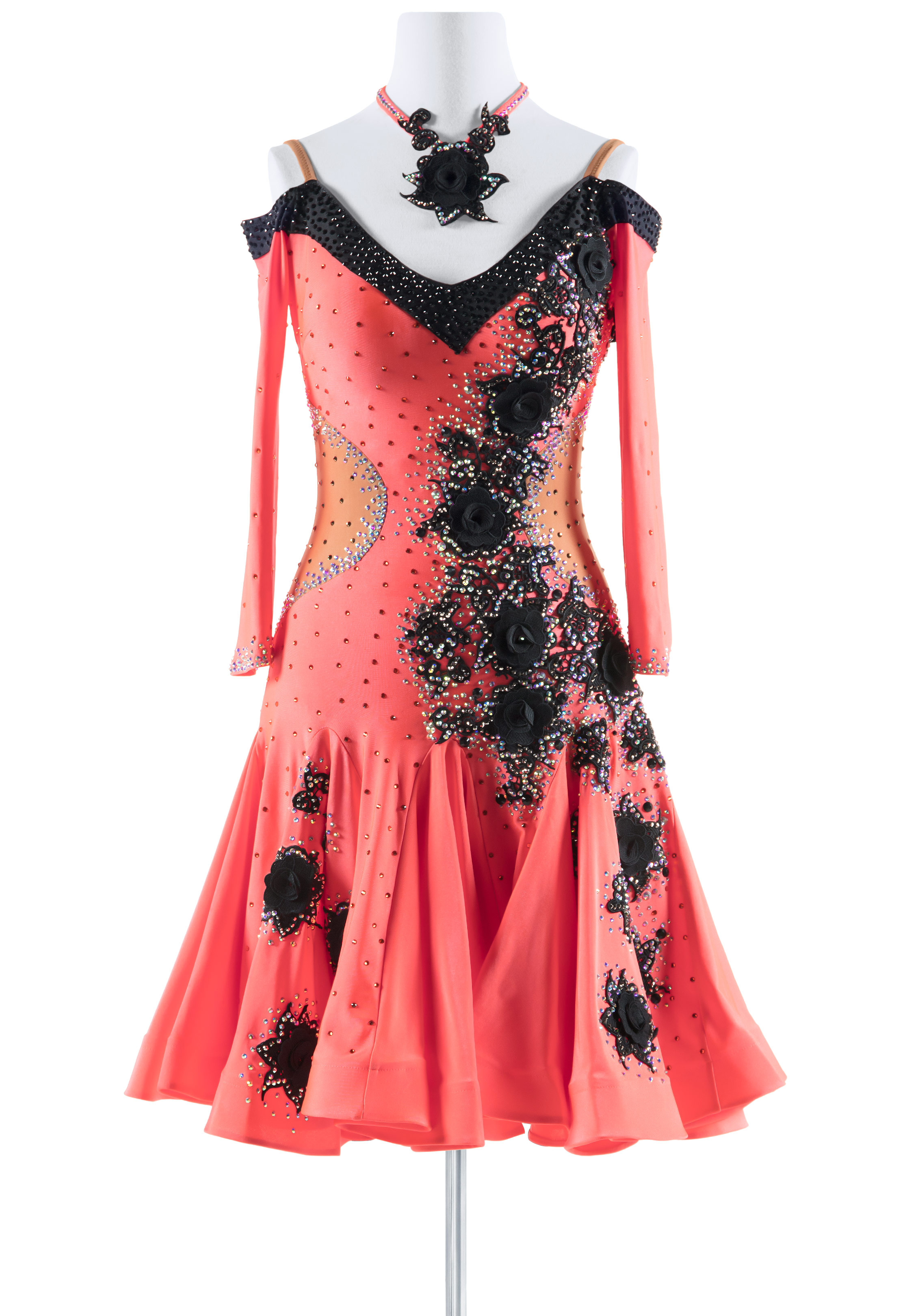 Floral Applique Shoulder Baring Latin Dress VN-L5331