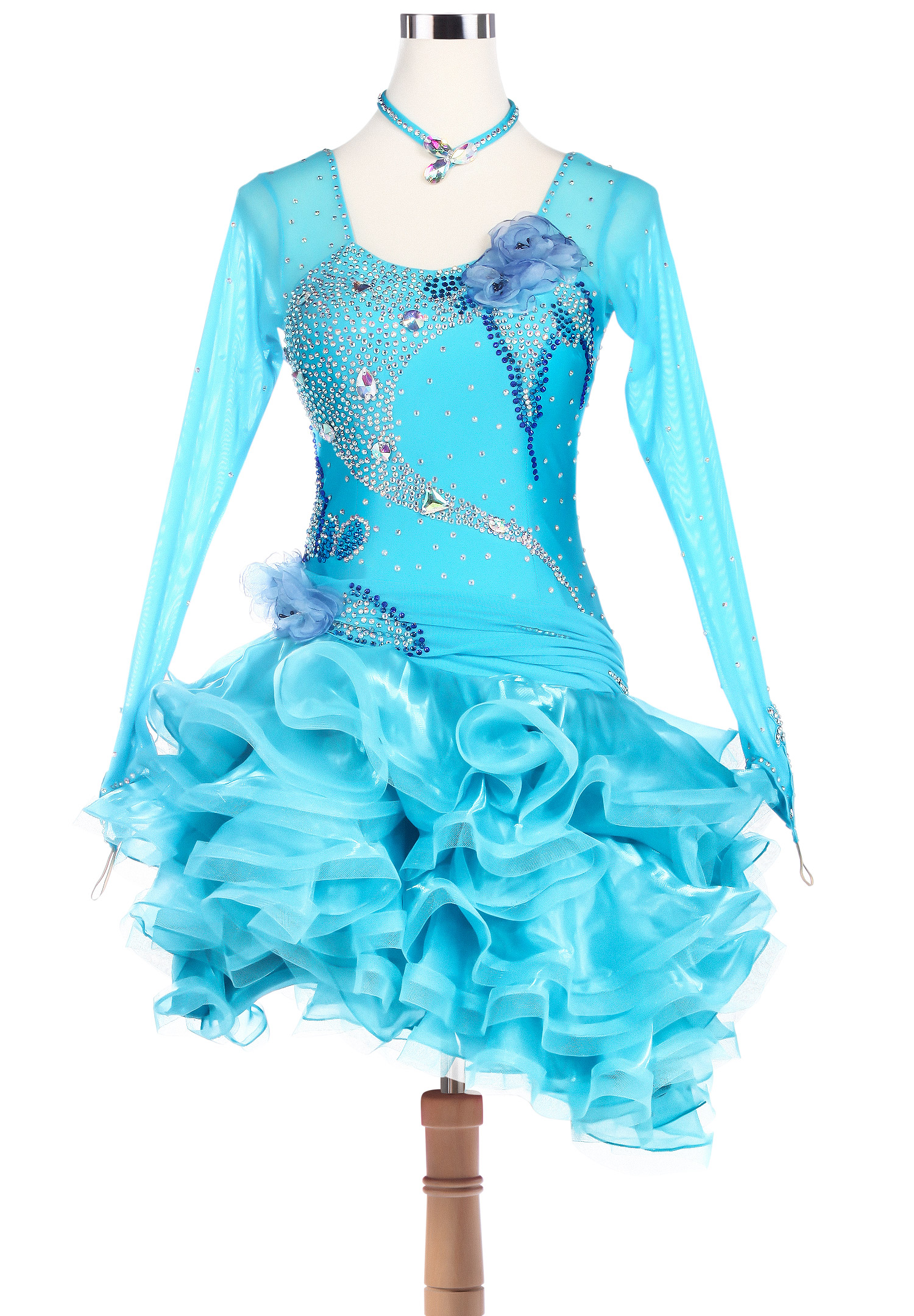 Flower Embellished Asymmetric Ruffle Latin Competition Dress VN-L5200