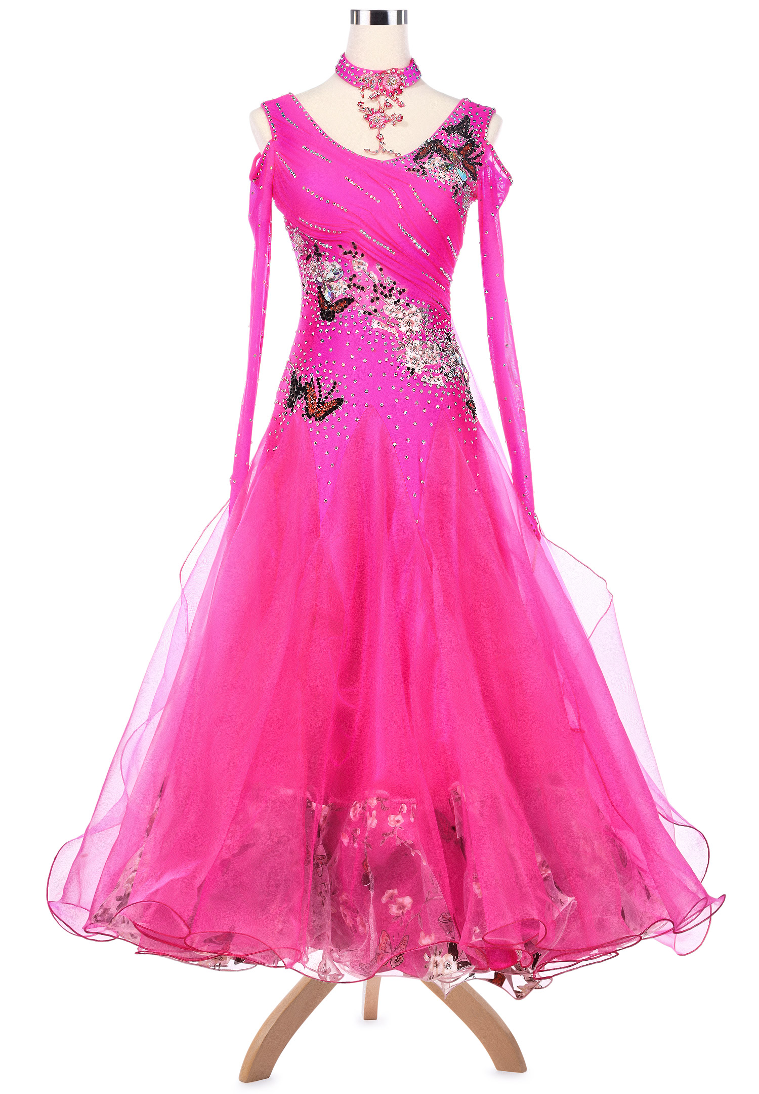 Flutter Butterfly Floral Boder Ballroom Competition Dress VN-A5125