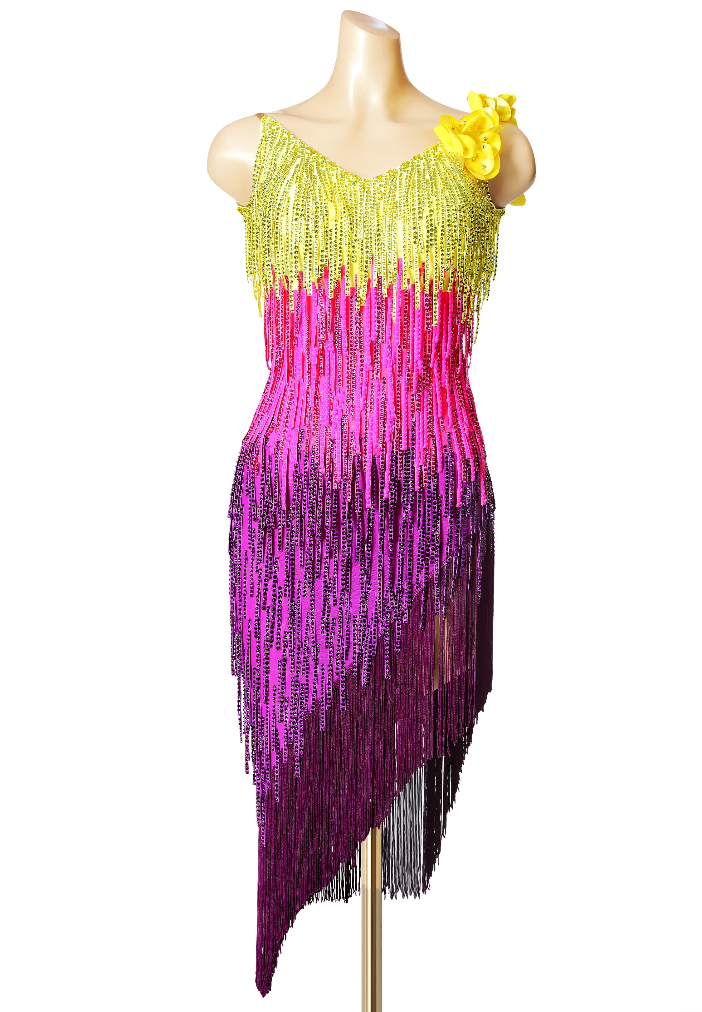 Fluttering Ombre Latin Fringe Gown PC-WL19026