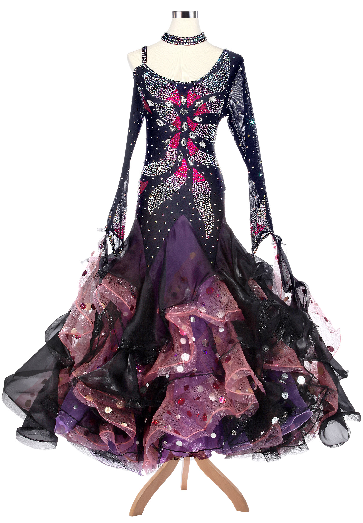 Glimmering Petal Polka Dot Fluffy Ballroom Competition Dress VN-A5158