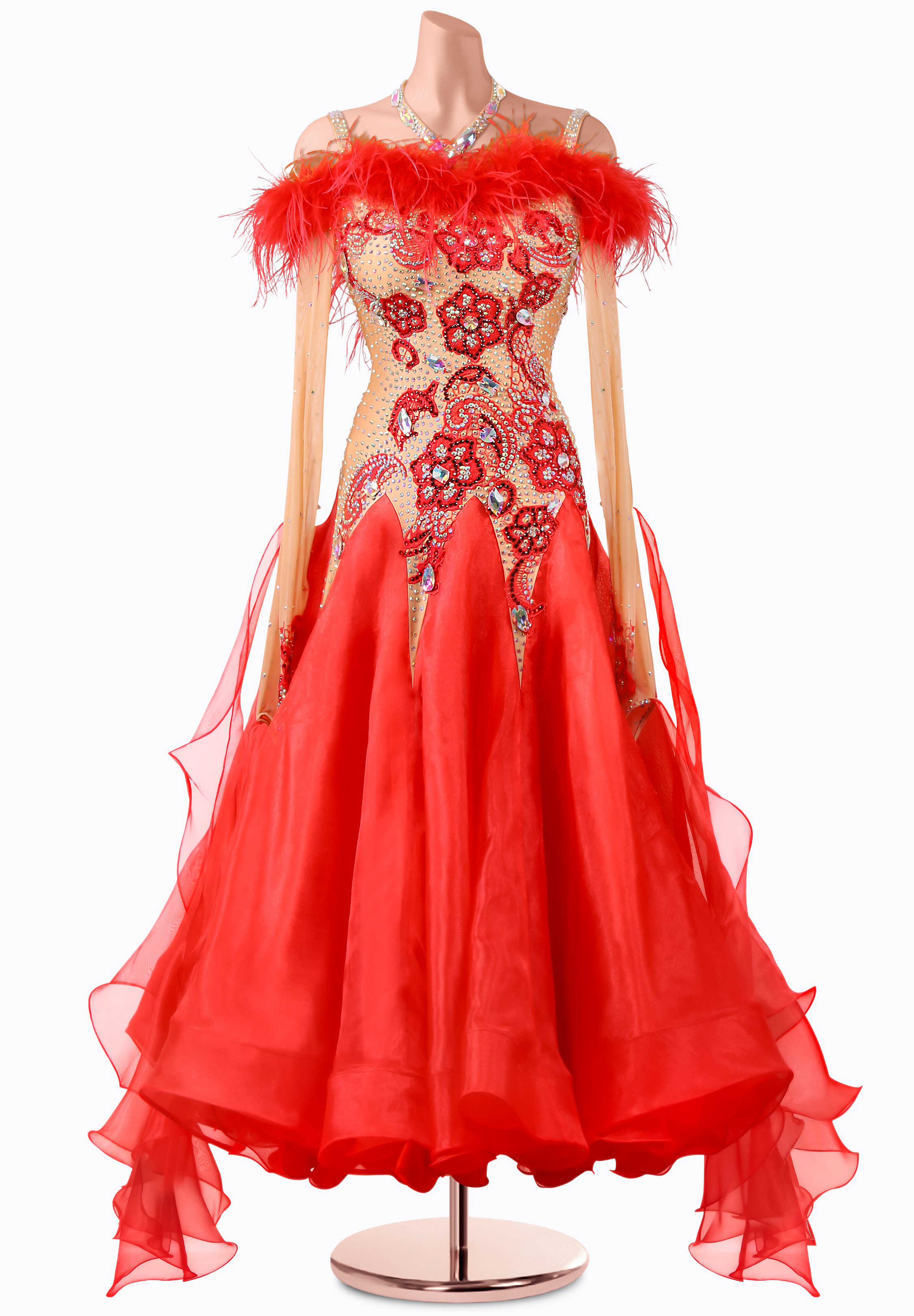 Crimson Bloom Ballroom Gown MQ-B306