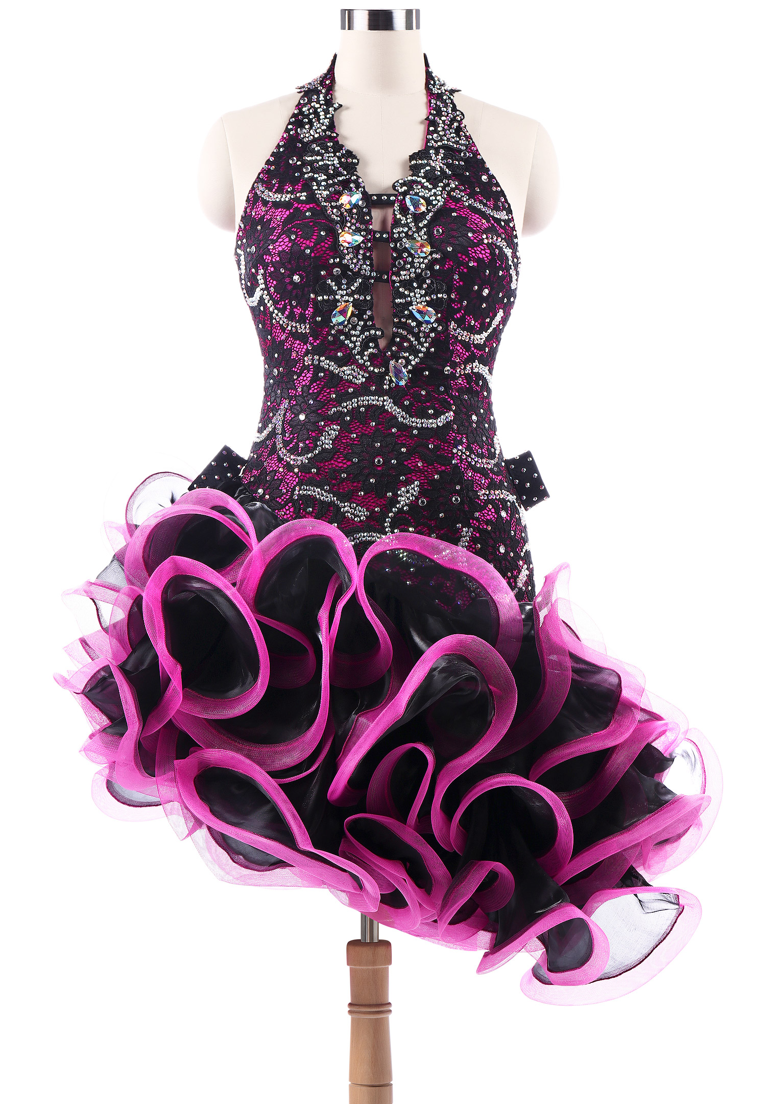 Plunging Floral Lace Ruffled Latin Dance Competition Dress VN-L5237