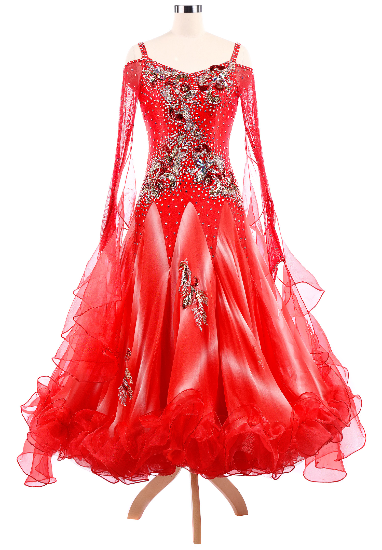 Sequin Floral Embroidery Ombre Ballroom Competition Dress VN-A5214