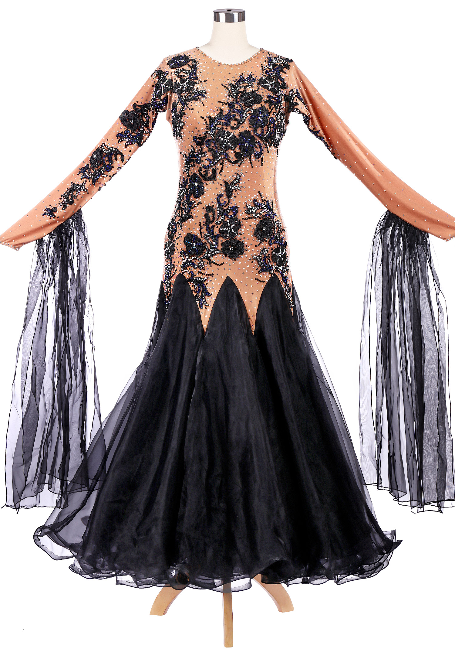 Sharp Contrast Floral Patchwork Ballroom Competition Dress VN-A5239